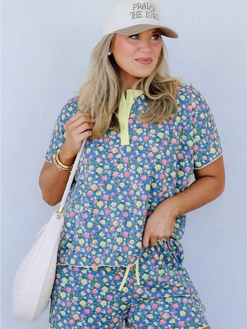 Blue Floral Lounge Set with Pastel Accents